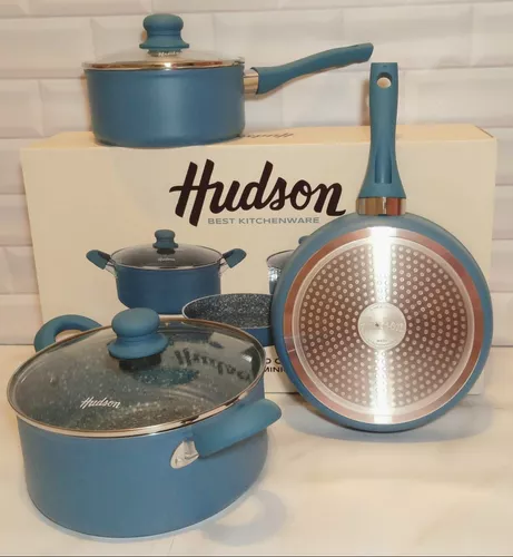 Bateria Cocina Hudson Blue Ceramica Induccion 7 Piezas