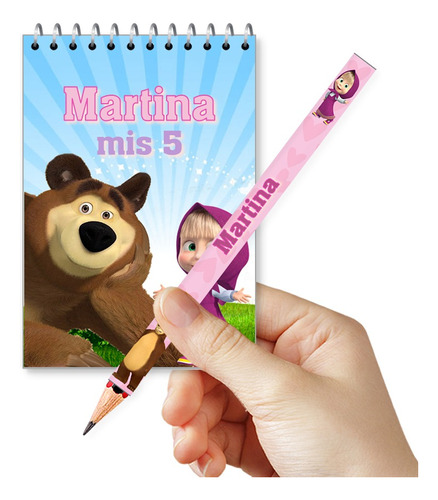 Anotador Más Lápiz Personalizado Souvenir 20u Masha Y El Oso