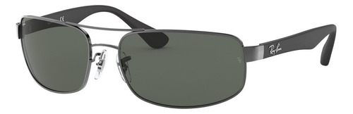 Óculos de sol Ray-Ban RB3445 Large armação de metal cor polished gunmetal, lente green de cristal clássica, haste black de metal