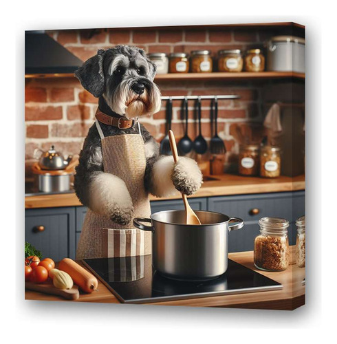 Cuadro 45x45cm Schnauzer Perro Cocinando Cocina Comida