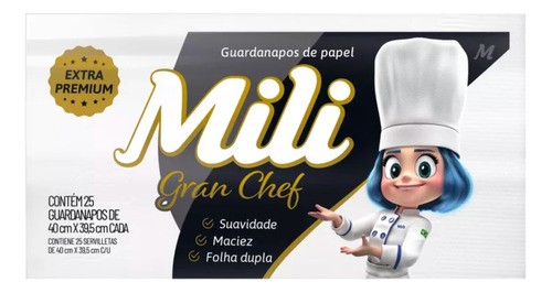 Guardanapo Papel Folha Dupla 40x39cm Gran Chef Mili 25 Unid