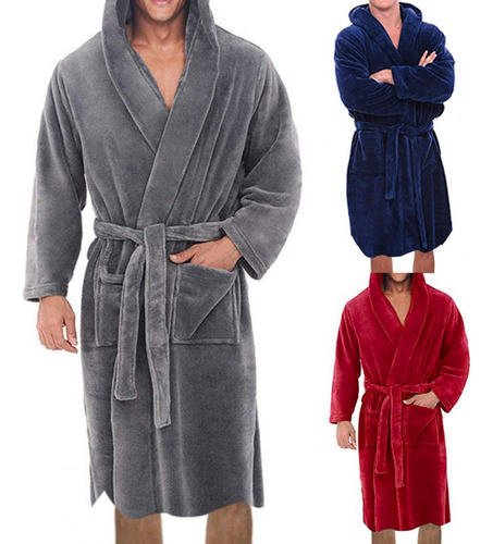 Bata De Dormir Elegante Con Capucha Para Hombre, Bata De Bañ