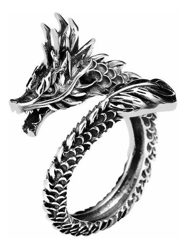 Imagen 3 de 4 de Anillo Dragón Color Plata Antiguo Accesorio Hombre Rock Punk