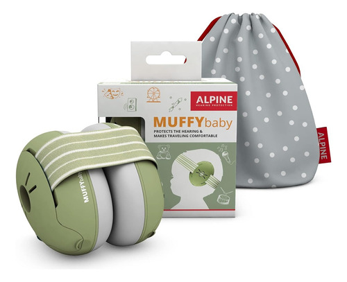 Protector auditivo Alpine Muffy Baby para recién nacidos a 36 m, color verde