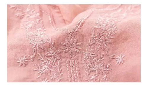 Blusa Bordada De Algodón Y Lino Con Cuello En V Para Mujer