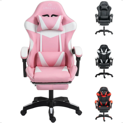 Cadeira Gamer Escritório Arcalli Ergonômica Profissional Cor Rosa