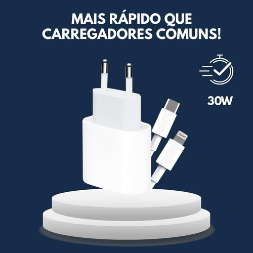 Carregador Turbo 30w Usb-c Lightning iPhone 8 X 11 12 13 14