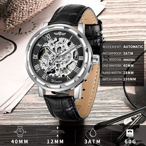 Reloj Para Hombre, Esqueleto Mecanico Steampunk Automatic...