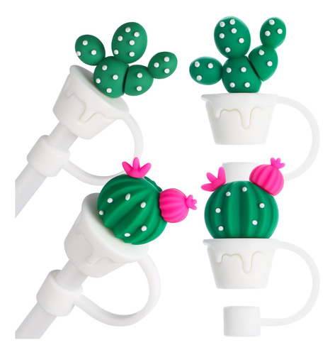 4 Adorables Tapas Con Forma De Pajita Para Beber