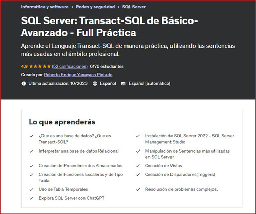 Curso Virtual De Transact-sql Server En Udemy