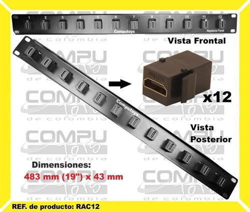 Bandeja Rack 19´ Con 12 Uniones Hd Ref: Rac12 Computoys Sas