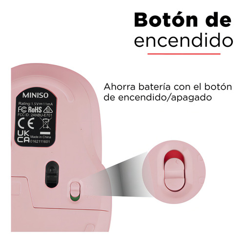 Miniso Mouse Inalámbrico Rosa 10.4x6.5x3.9 Cm