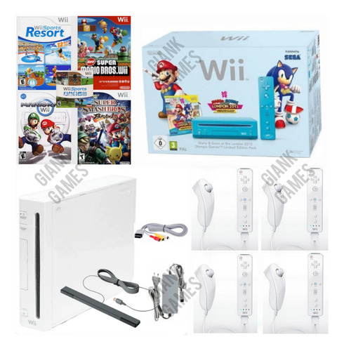 Nintendo Wii + 5 Juegos Originales + 4 Mandos Family Pack (Usado)