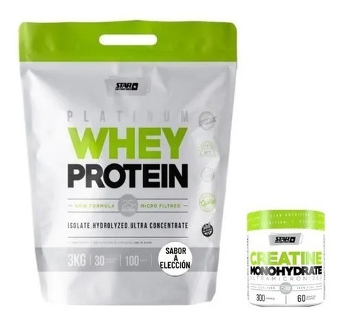 Platinum Whey Protein 3kg + Creatina 300g - Star Nutri Fctr