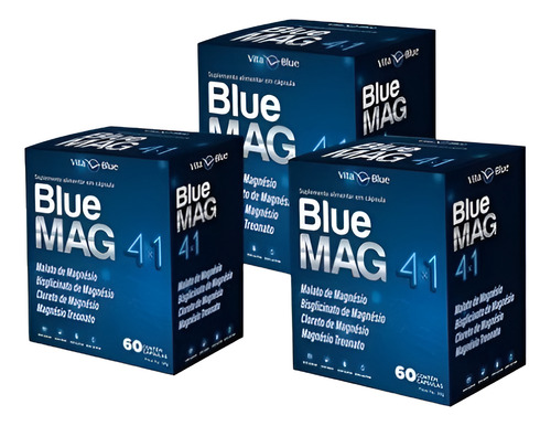 Kit 3 Magnésio Blue Mag Com 180 Cápsulas Tratamento 3 Meses