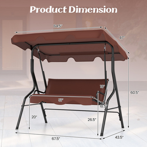 Silla Columpio De Toldo Para Patio, 3 Asientos Marrón