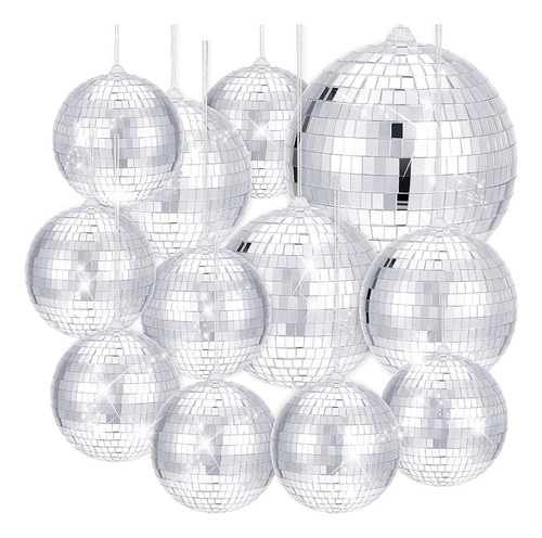 ~? 12 Pack Silver Disco Ball Mirror Ball Con Anillo Colgante