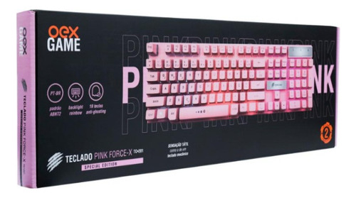 Teclado Game Para Jogo Rosa Com Iluminação Rainbow Oex Tc201