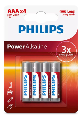 Pila Alcalina Philips Power Life 1.5v Aaa Blister X4 Pilas
