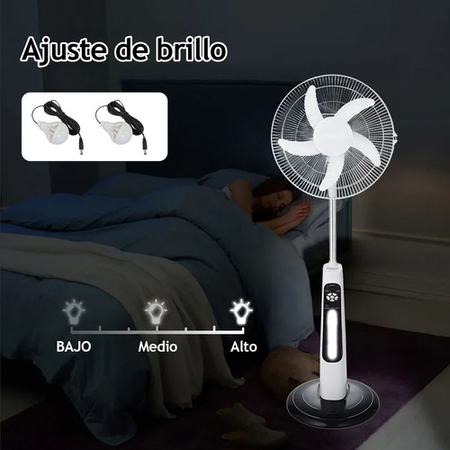 18'' Ventilador Solar Recargable Silencioso Y Control Remoto Con 5 Palas De Plástico Color Blanco Estructura Color Blanco, 51cm De Diámetro 127v