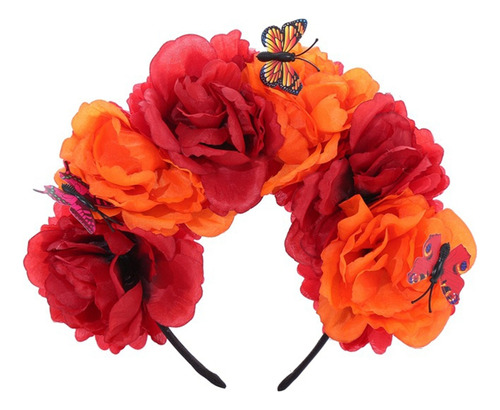 Diadema Con Flores Mexicanas (t) Crown, Diseño De Mariposas,