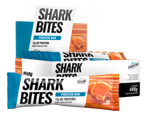 Shark Bites Protein Bar Morango - 12 Un De 40g - Shark Pro Sabor Doce De Leite