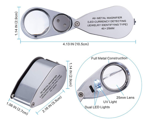 Lupa De Lupa 40x Joyeros Iluminación Led/uv Y Estuche ...