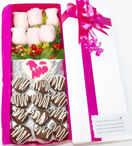 Arreglos Florales Caja Rosas+tarjeta+ Fresa Choc +dom Gratis