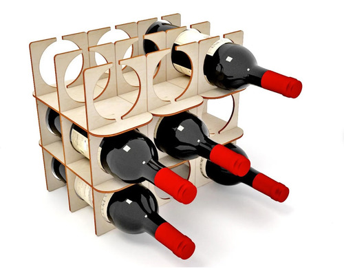 Estante Cava Porta Botellas De Madera Mdf Para 9 Botella Natural