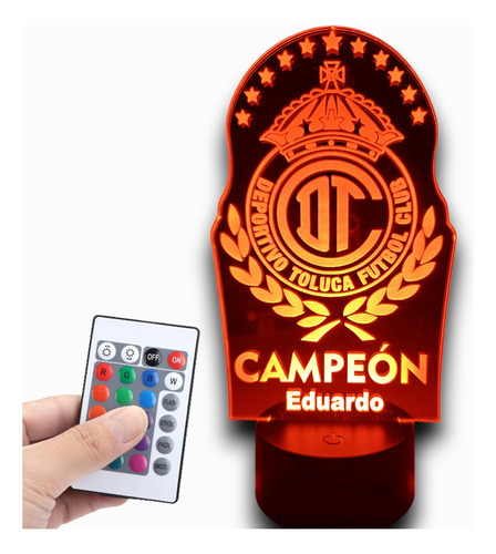 Lampara Toluca Campeon Nombre Personalizable Fan 16 Colores Negro