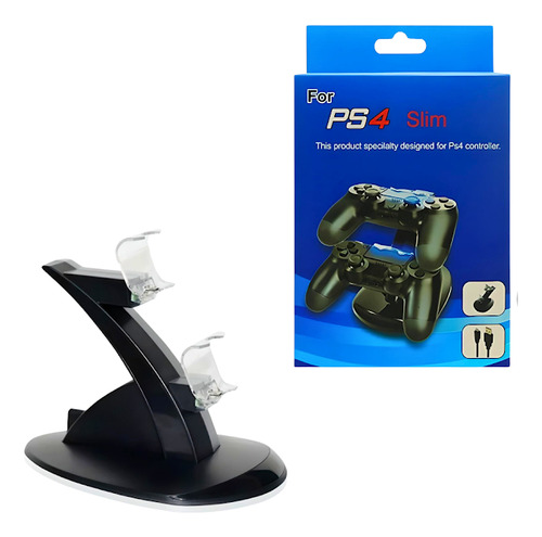 Base de carga, control de carga, base para PS4, doble soporte USB, color: negro