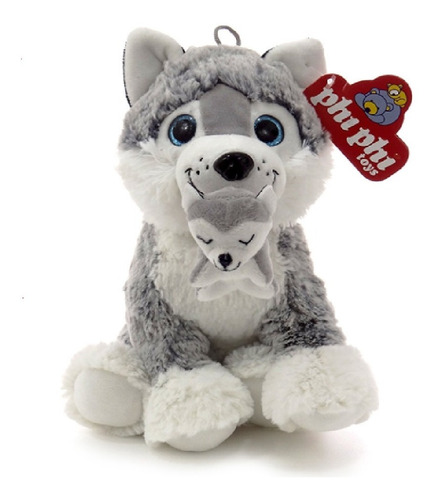 Perro Siberiano Peluche Con Cachorro 25 Cm