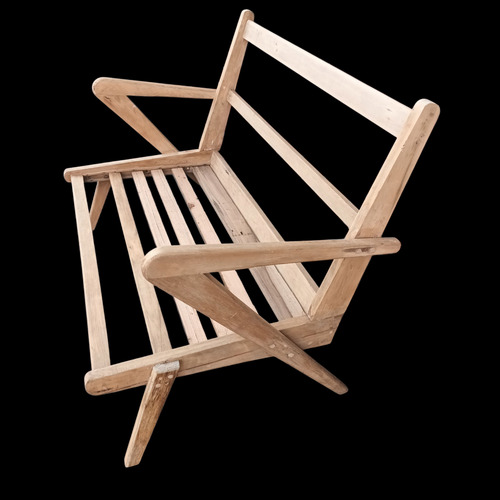 Antiguo Sillon Escandinavo De Dos Cuerpos En Madera Natural Amarillo (Usado)