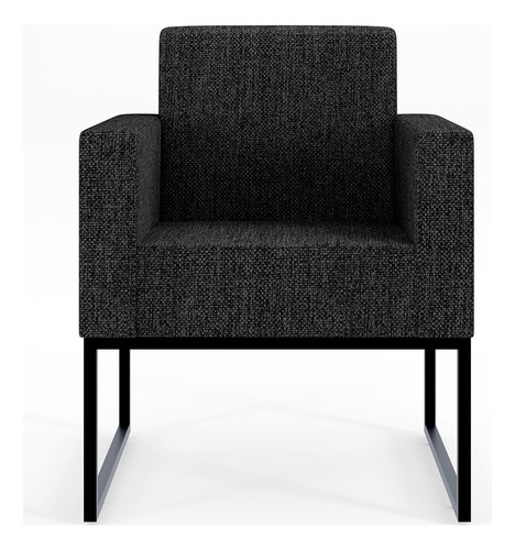 Kit 03 Poltronas Decorativas para Sala Recepção Base Fixa Metal Helô L02 Linho Chumbo
