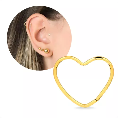 Piercing Orelha/Cartilagem Coração Daith Dourado - Loja de Piercings