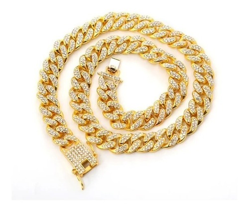Collar Gargantilla Zirconia Cadena Cubana Diamantada Oro
