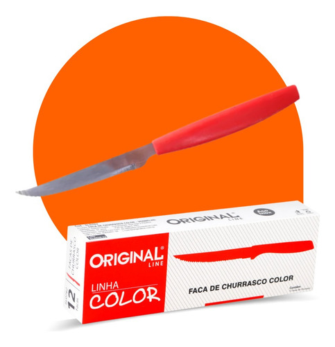 Kit 48 Facas Mesa Churrasco Aço Inox Cabo Plástico Color Cor Vermelho