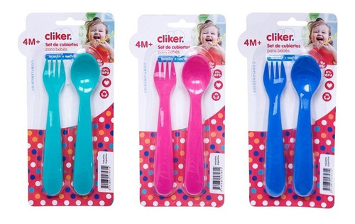 2 Set Cubiertos Cuchara + Tenedor Plástico Blister Baby Bebe