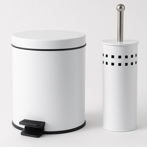 Set Cesto Tacho Acero + Escobilla Cepillo Basura Baño 5lts