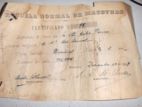 1909 Tulia Pusso Recibo Escuela Normal De Maestras Rosario