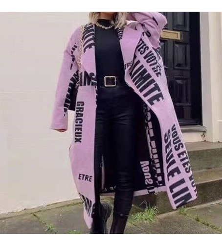 Abrigo De Lana Estampado De Otoño 2024 Para Mujer Con Cuello