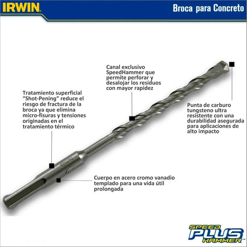 Imagen 2 de 7 de Broca Para Concreto Sds Plus Irwin Diametro 25mm X 260mm