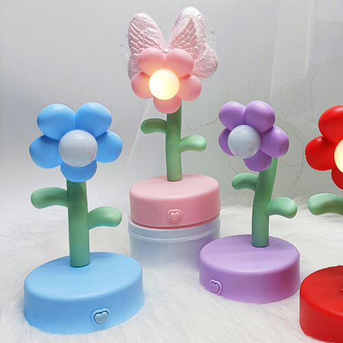 Lámpara De Mesa De Flores, Luz Nocturna, Con Pilas,