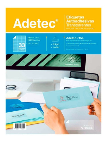 165 Etiquetas Autoadhesivas Transparentes De 70x25 Mm