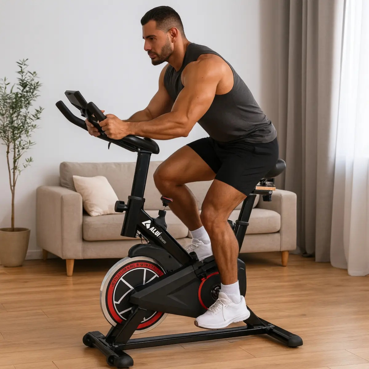 Bike Spinning Aluí Bal8 Preto/Vermelho C/ Roda Inércia 8kg Fitness