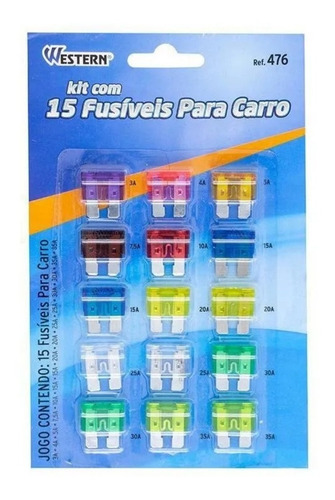 Imagem 9 de 10 de Kit Fusível Com 15 Fusíveis Várias Amperagens Western 476