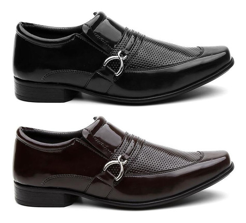 Kit 2 Pares Sapato Social Masculino Verniz Conforto Macio
