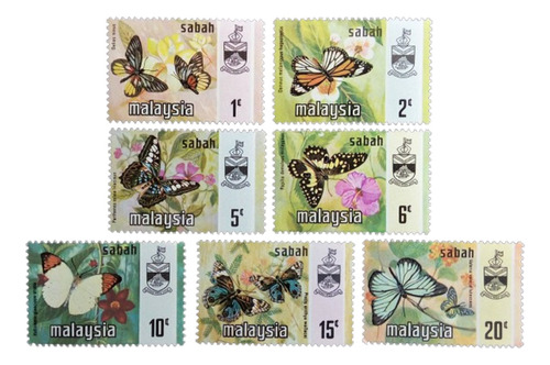 Malasia Sabah Mariposas, Serie Sc 24-30 1971 Mint L15788