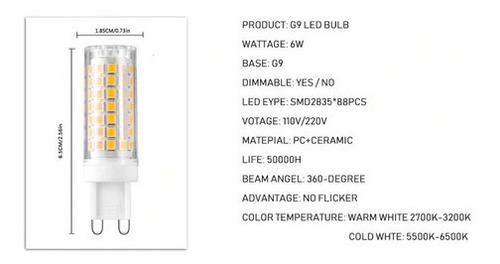 Imagem 6 de 9 de Kit 3 Lâmpadas Led G9 6w Aceita Dimmer