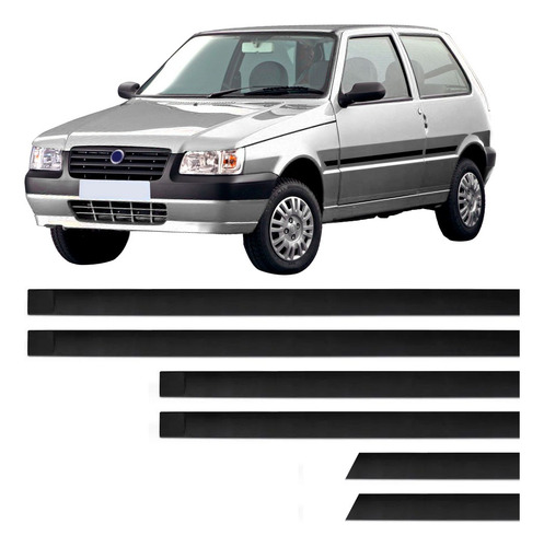 Friso Borrachão Lateral Uno 2 Portas 1995 Até 2009 - 6 Peças